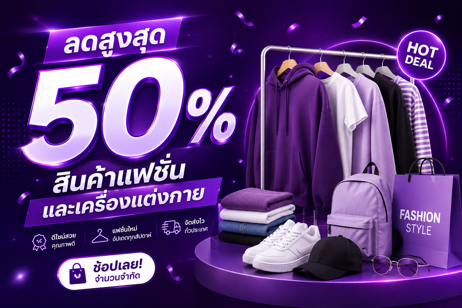 ลดสูงสุด 50% สินค้าแฟชั่นและเครื่องแต่งกาย