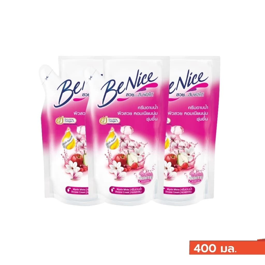 BeNice ครีมอาบน้ำ ถุงเติม 400 มล. แพ็ค 3 ถุง ผิวเนียนนุ่ม กระชับ เปล่งประกาย ดับเบิ้ลเฟิร์มมิ่ง กลิ่นหลากหลาย