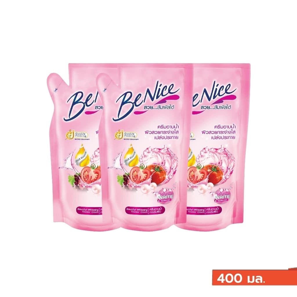 BeNice ครีมอาบน้ำ ถุงเติม 400 มล. แพ็ค 3 ถุง ผิวเนียนนุ่ม กระชับ เปล่งประกาย ดับเบิ้ลเฟิร์มมิ่ง กลิ่นหลากหลาย