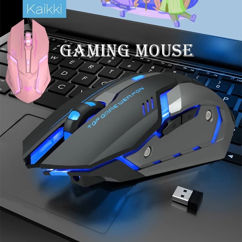 เมาส์ไร้สาย2.4G เมาส์เกมมิ่ง พร้อมตัวรับสัญญาณUSB 3ระดับDPI ที่ปรับได้6ปุ่ม สำหรับโน๊ตบุ๊ค,PC, แล็ปท็อป,Computer