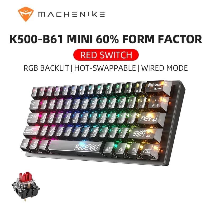 คีย์บอร์ดเชิงกลแบบมีสาย Machenike K500 B61 ปุ่มกด PC โปร่งใส ไฟแบ็คไลท์ RGB คีย์บอร์ดเกมมิ่งแบบถอดเปลี่ยนปุ่มได้