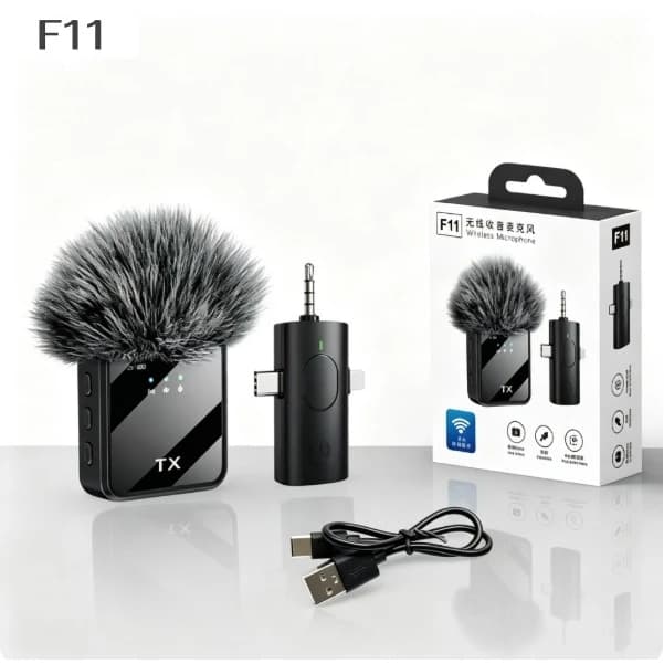 (F11-F15 COD) 2.4G ไมโครโฟนไร้สายแบบหนีบเสื้อเครื่องส่งสัญญาณคู่ตัดเสียงรบกวนLapel Mic 25Mเกียร์สําหรับiPhone Androidกล้องสตรีมสดVlogสัมภาษณ์