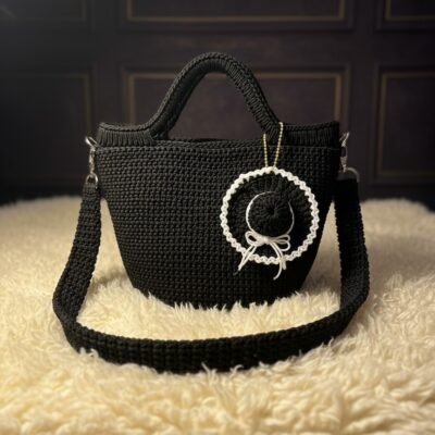 กระเป๋าถัก น้องถังเงิน มินิ สีดำ